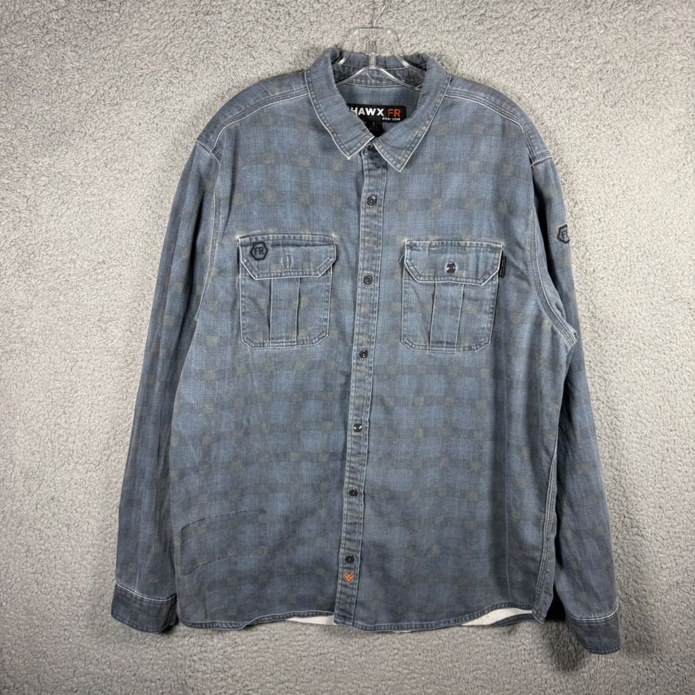 Hawx FR Men Blue Checkered Flame Resistant Work Shirt Large HXFRFA22W40-SLT